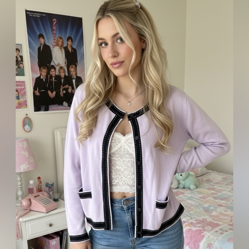 New Grace Dane Lewis Womens L Vintage Baby Pink Cardigan Y2K Pinup Coquette